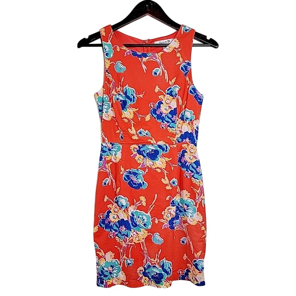 Forever 21 Womens Small Sheath Dress Orange Floral Sleeveless Above Knee